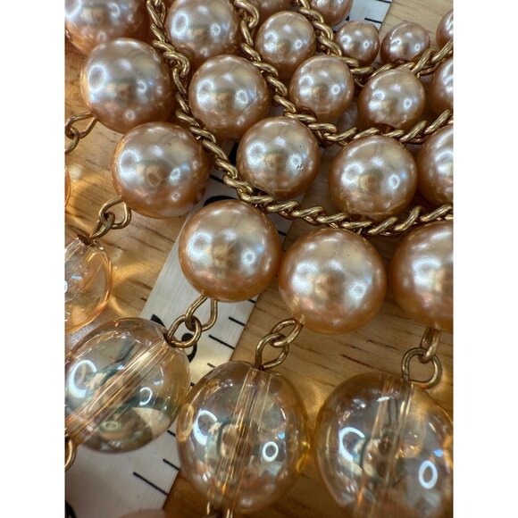 Gold Tone Multi-Layered Faux Pearl Statement Necklace With Clear Beads & Adjusta - Picture 8 of 9